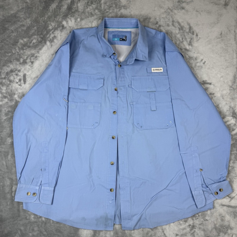 Magellan Outdoors Men's Blue Long-sleeve Fishing Shirt Size 2XL Vented Back